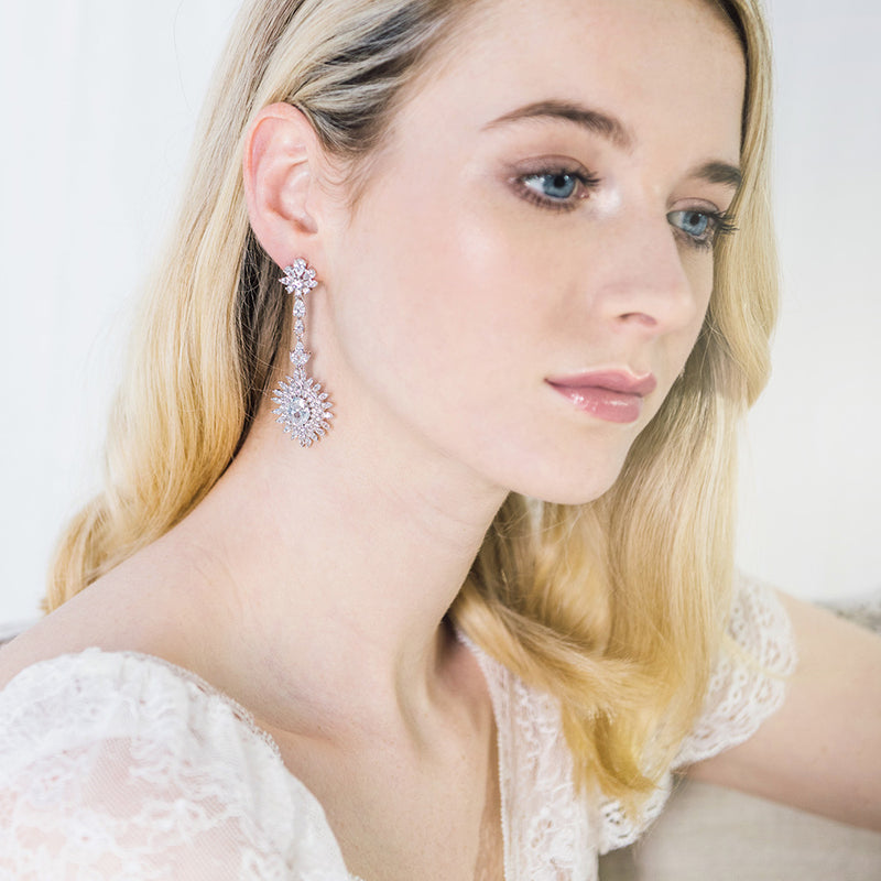 Solaire long drop CZ earrings - Liberty in Love
