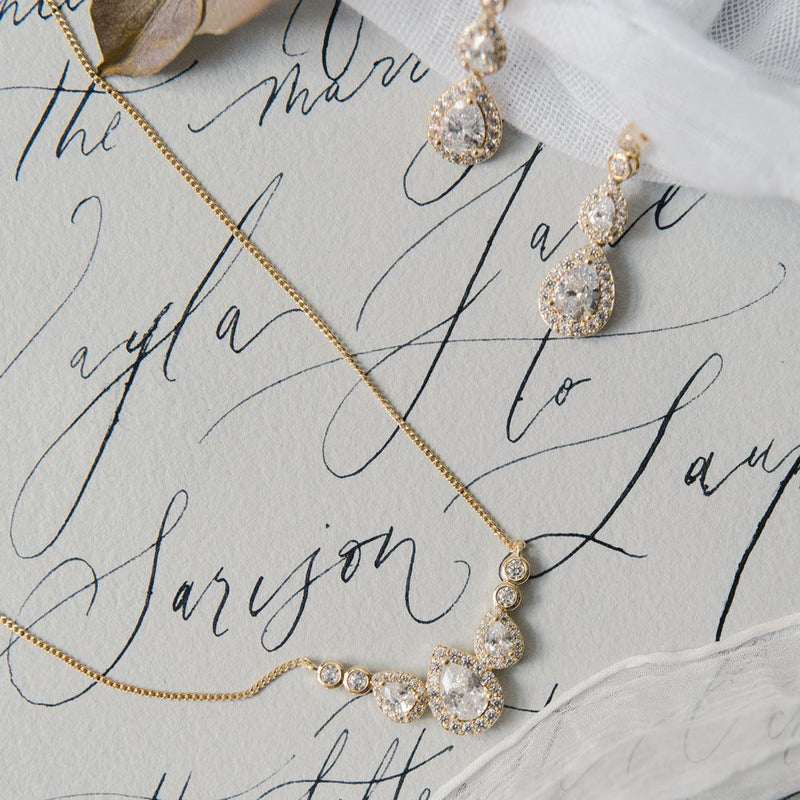 Sorbonne gold crystal teardrop pendant necklace - Liberty in Love