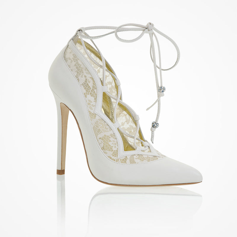 Tabitha French lace and ivory leather lace-up booties - Liberty in Love
