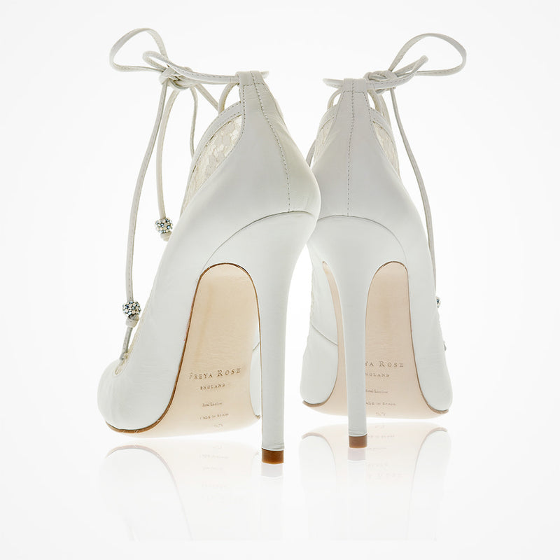Tabitha French lace and ivory leather lace-up booties - Liberty in Love