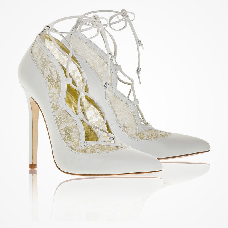 Tabitha French lace and ivory leather lace-up booties - Liberty in Love