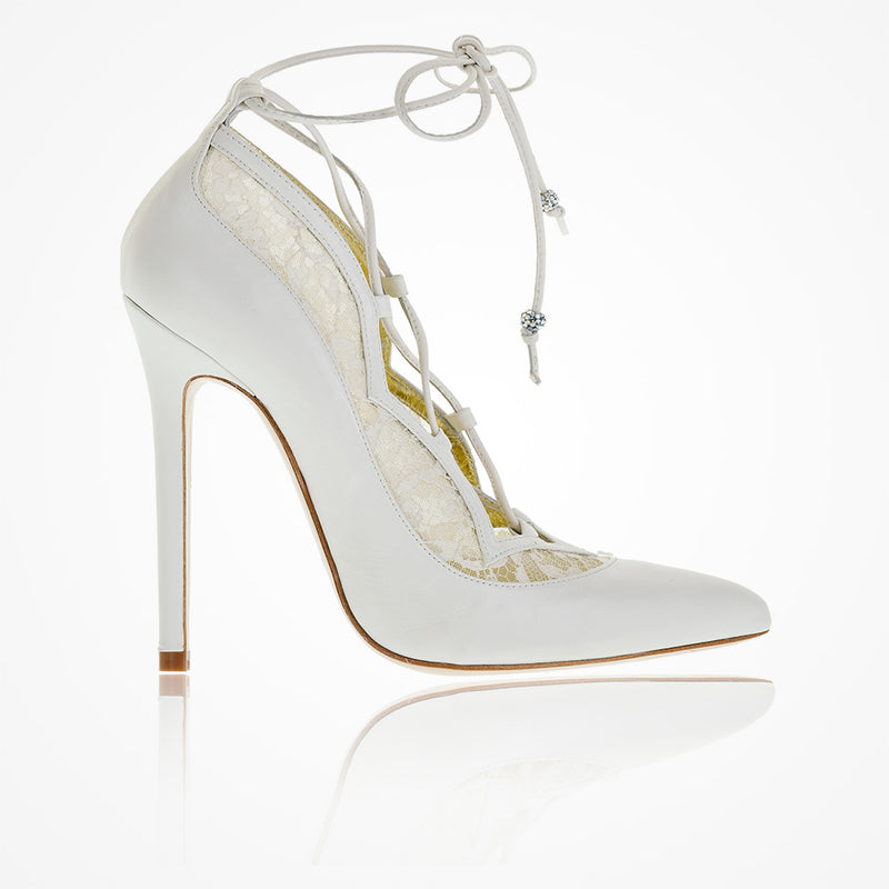 Tabitha French lace and ivory leather lace-up booties - Liberty in Love