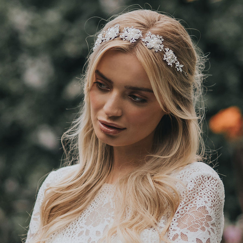 Tallulah line of pearl centred silver blossoms hair vine - Liberty in Love