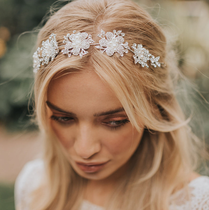 Tallulah line of pearl centred silver blossoms hair vine - Liberty in Love