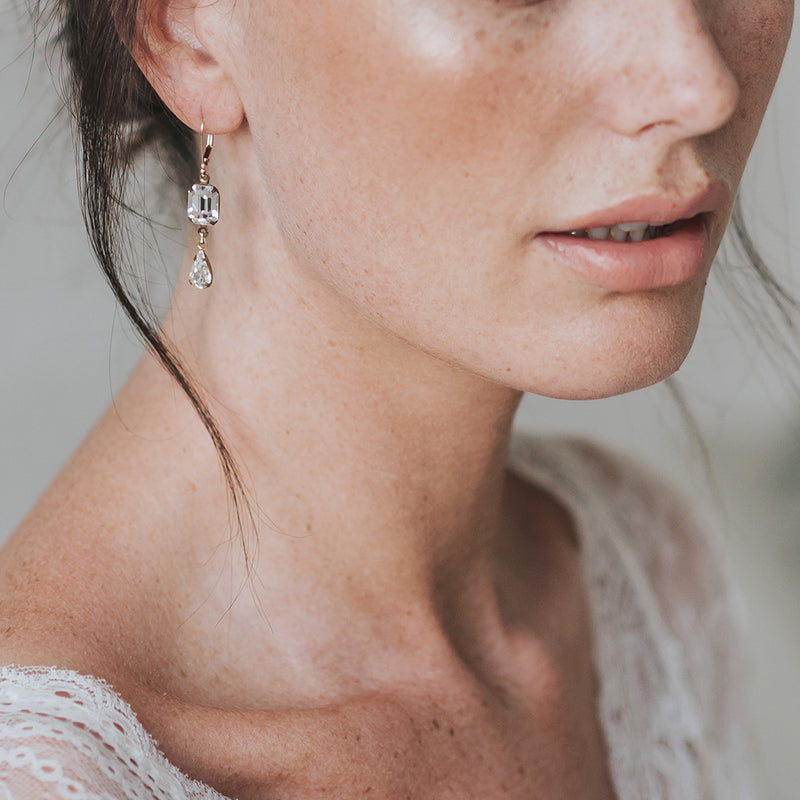 Tia emerald-cut crystal droplet earrings - Liberty in Love