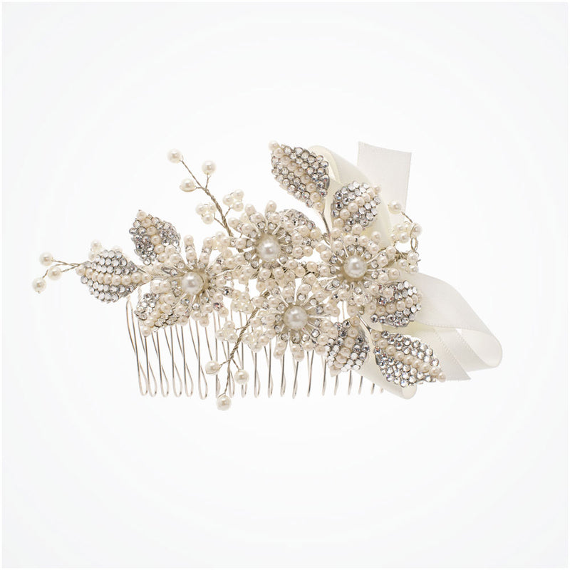 Tapestry silk bow floral cluster bridal hair comb - Liberty in Love