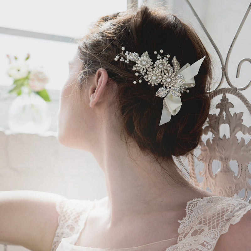 Tapestry silk bow floral cluster bridal hair comb - Liberty in Love