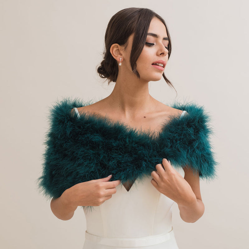 Teal feather bridal stole - Liberty in Love