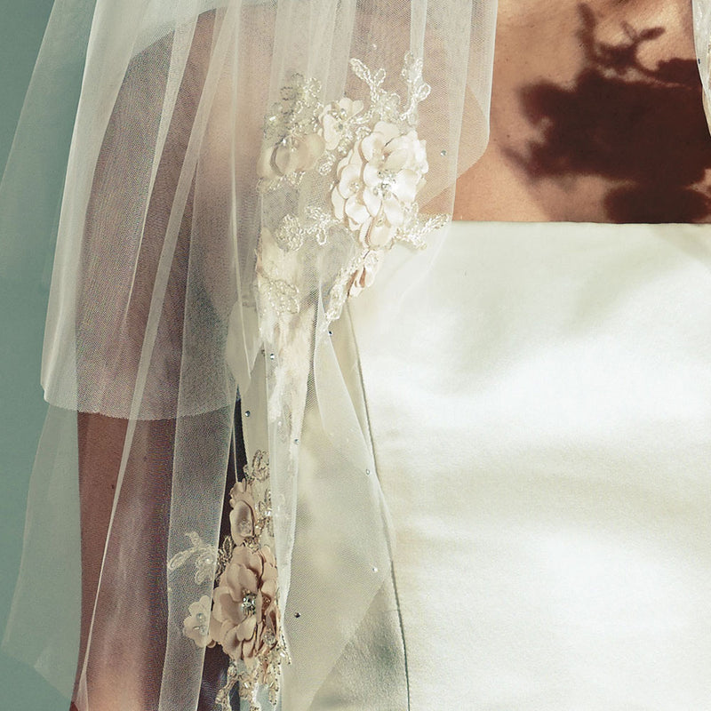 Tenby floral embellished bouffant tulle veil - Liberty in Love