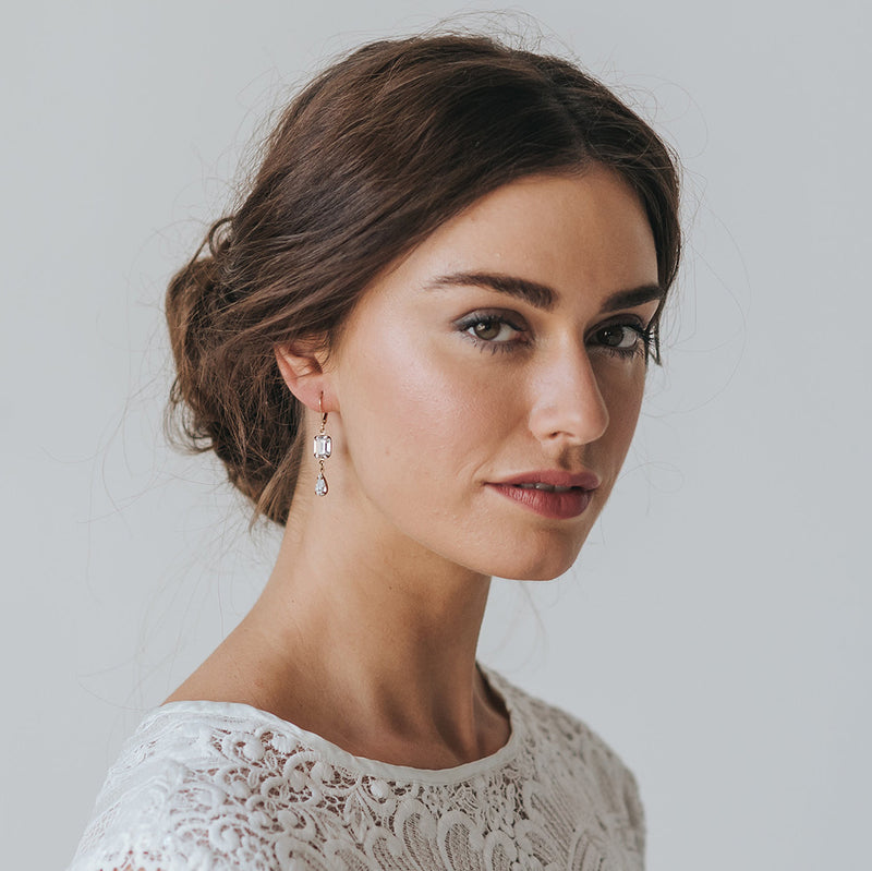 Tia emerald-cut crystal droplet earrings - Liberty in Love