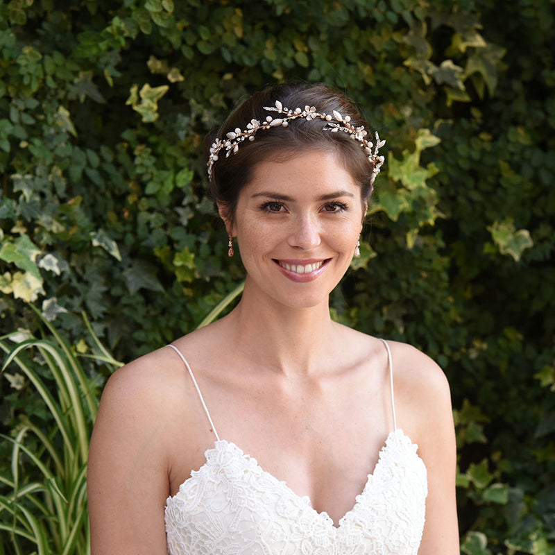 Titania rose gold blush crystal floral hair vine - Liberty in Love