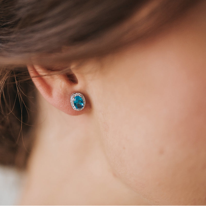 Topaz-blue CZ bridal stud earrings - Liberty in Love