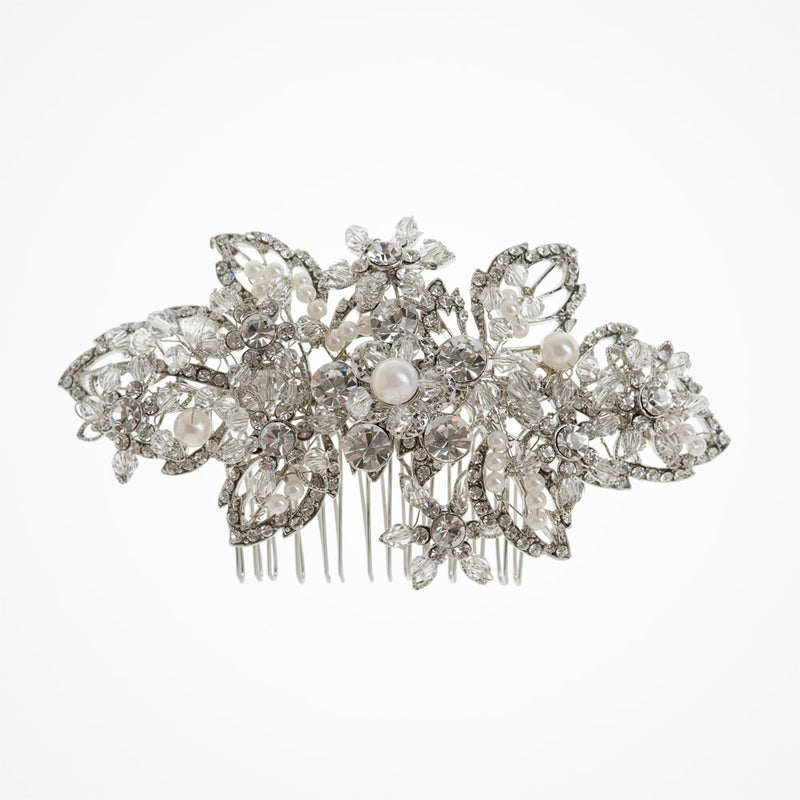 Treasure crystal and pearl floral hair comb - Liberty in Love