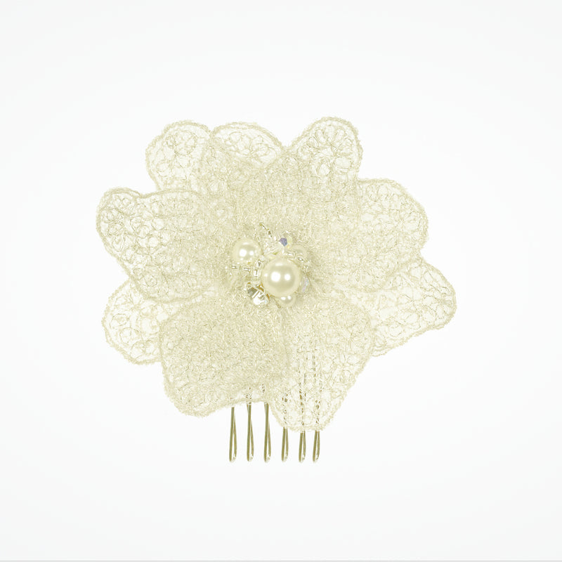 Tulle flower bridal hair comb in ivory (small) - Liberty in Love