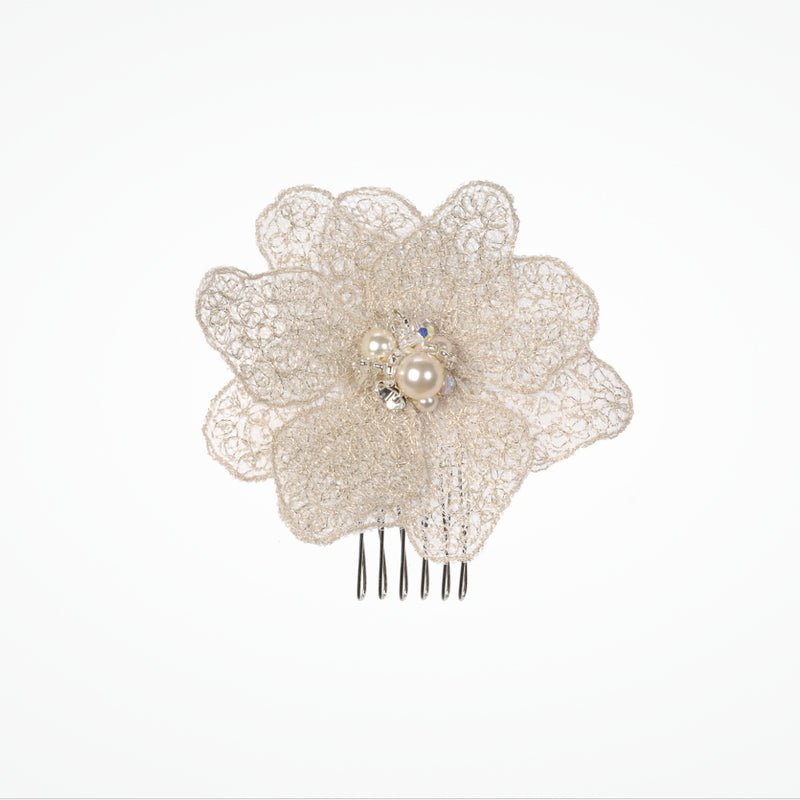 Tulle flower bridal hair comb in antique (small) - Liberty in Love