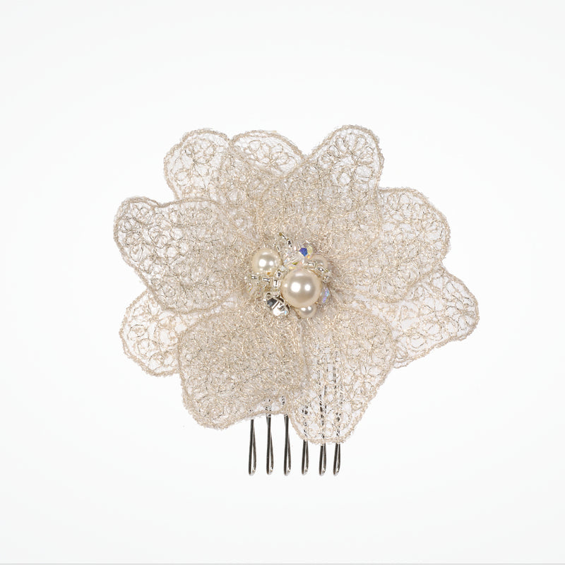 Tulle flower bridal hair comb in antique (small) - Liberty in Love
