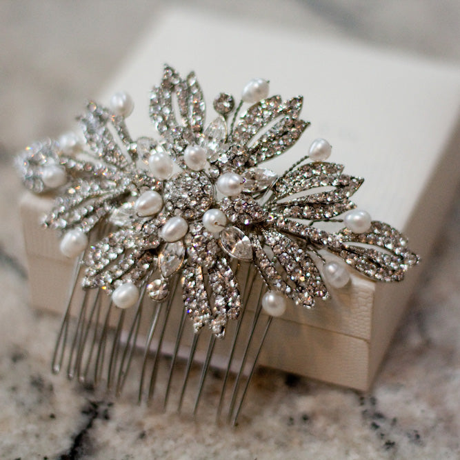 Ursula pearl and crystal floral hair comb - Liberty in Love