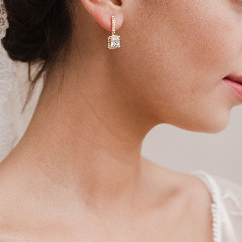 Valentina square cut CZ drop earrings (gold) - Liberty in Love