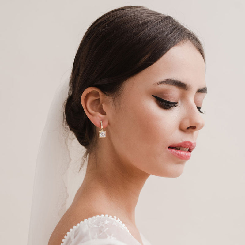 Valentina square cut CZ drop earrings (gold) - Liberty in Love