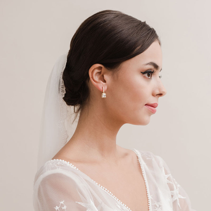 Valentina square cut CZ drop earrings (gold) - Liberty in Love
