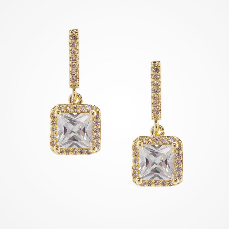 Valentina square cut CZ drop earrings (gold) - Liberty in Love