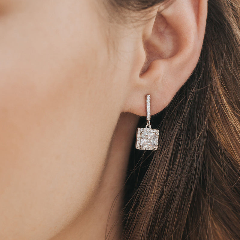 Valentina square cut CZ drop earrings (silver) - Liberty in Love