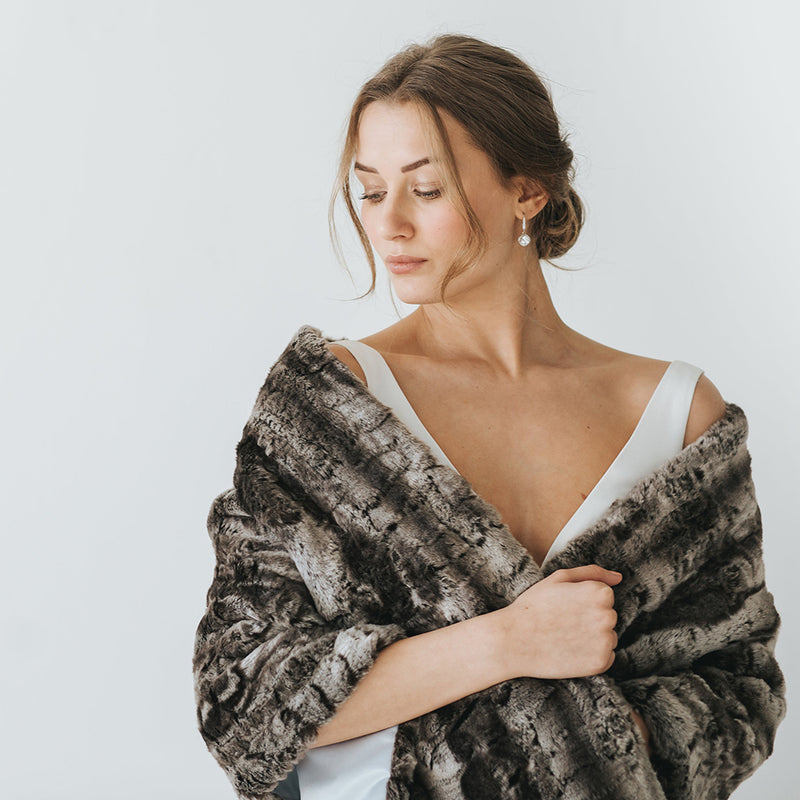 Silver brown faux fur long stole - Liberty in Love