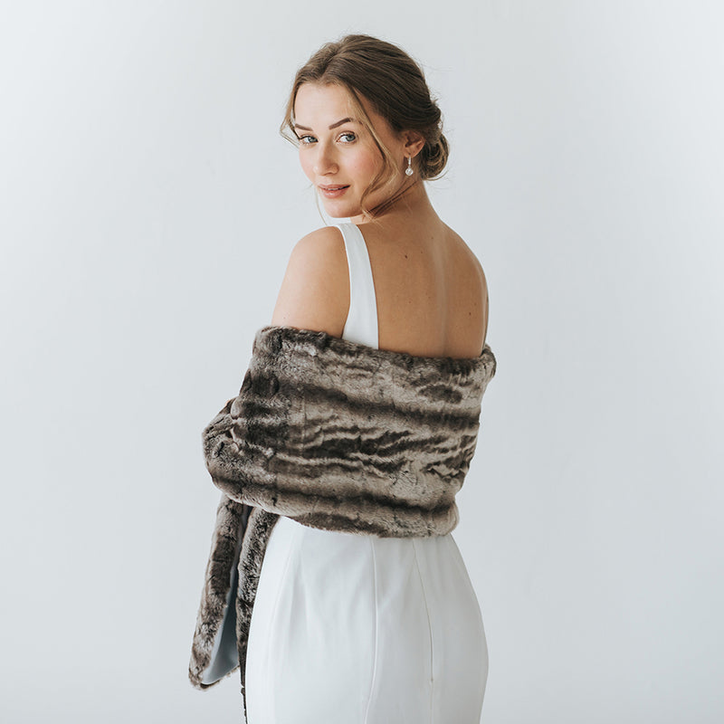 Silver brown faux fur slim stole - Liberty in Love