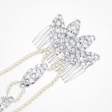 Vintage hollywood deco brow bridal headpiece with draping pearls - Liberty in Love