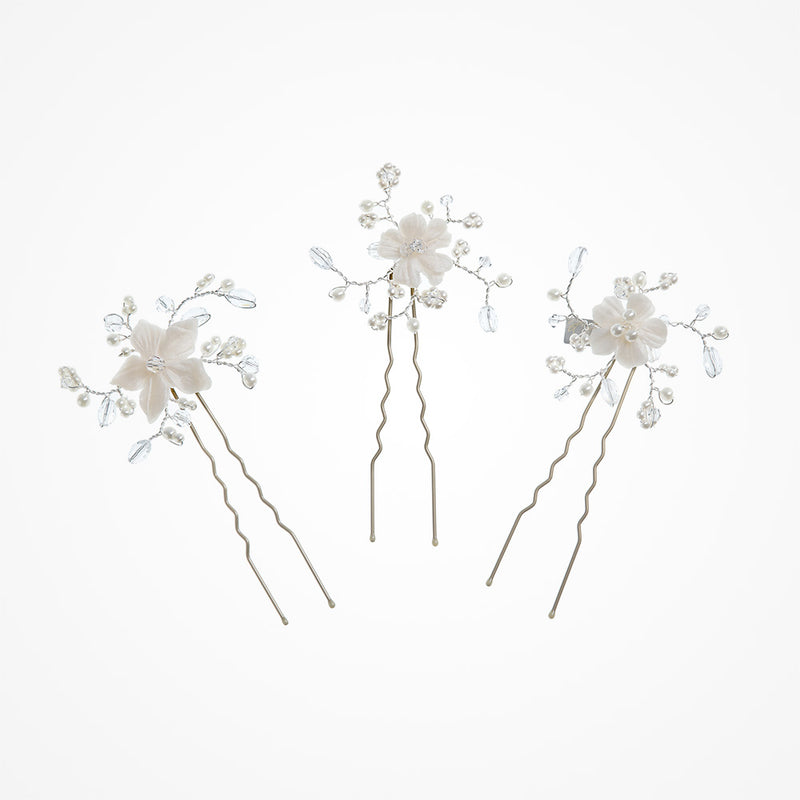 Violet blossoms and sprigs hair pins - Liberty in Love