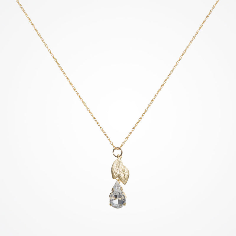 Wallflower gold leaves crystal drop pendant necklace - Liberty in Love