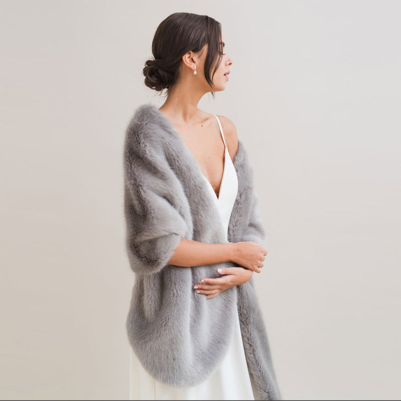 Warm grey faux fur long stole - Liberty in Love