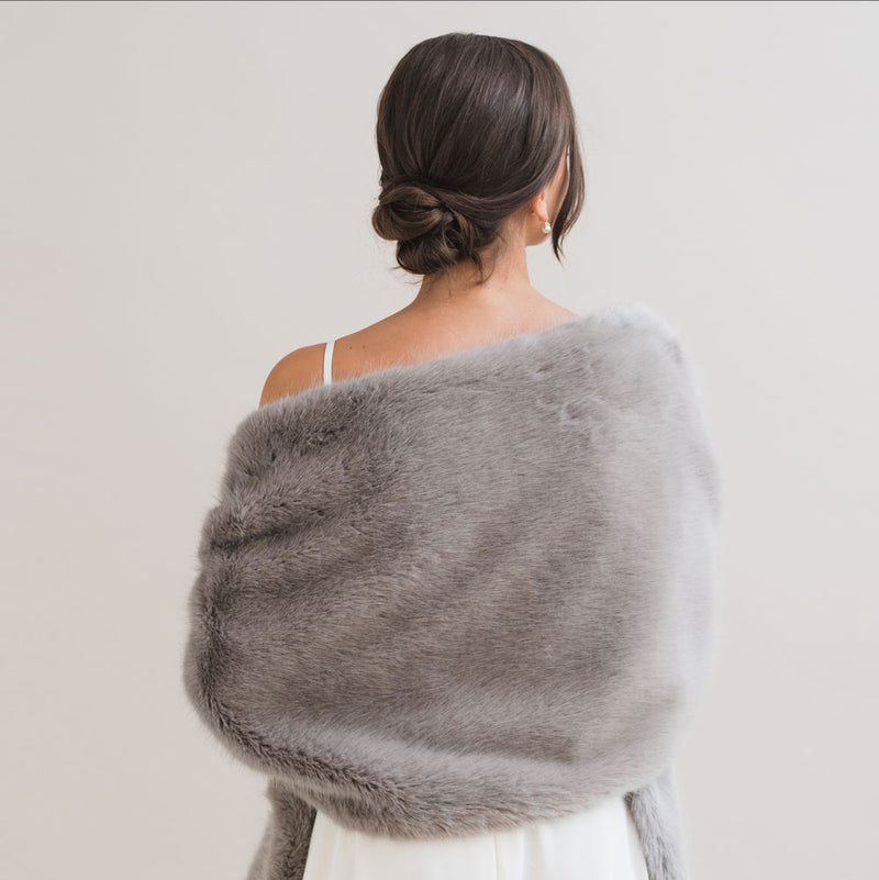 Warm grey faux fur long stole - Liberty in Love