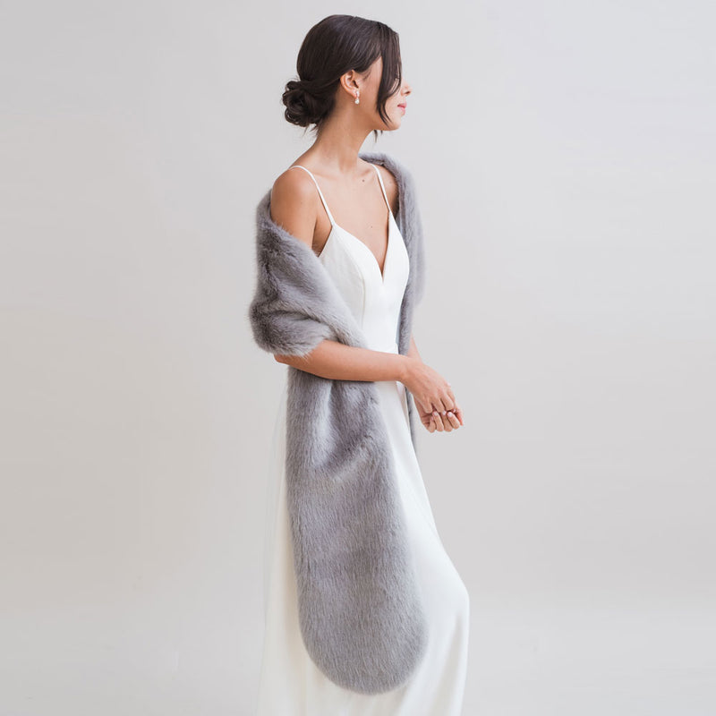 Warm grey faux fur slim stole - Liberty in Love
