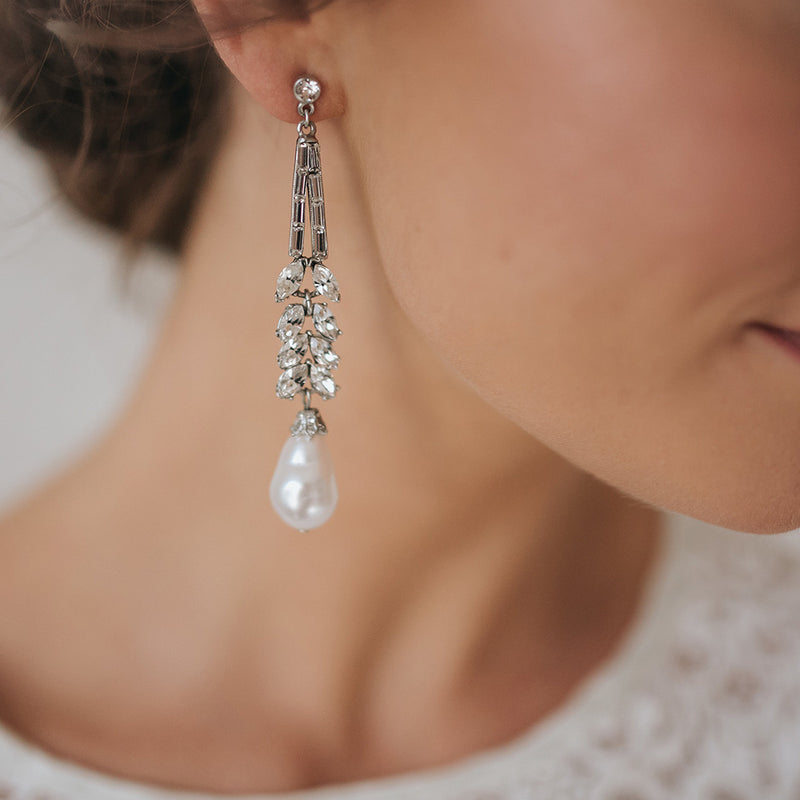 Waterfall bridal statement long drop pearl earrings - Liberty in Love
