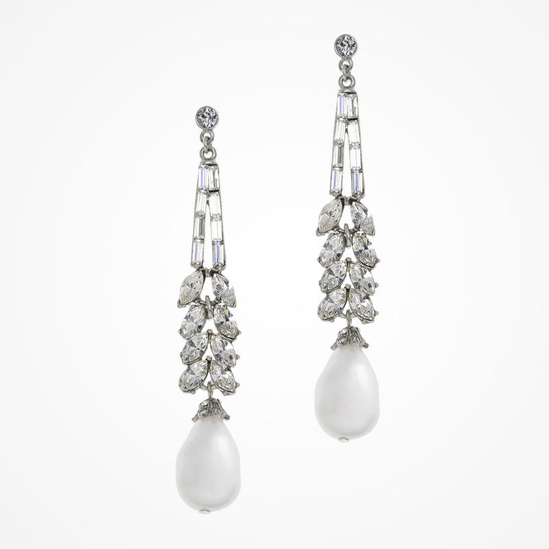 Waterfall bridal statement long drop pearl earrings - Liberty in Love