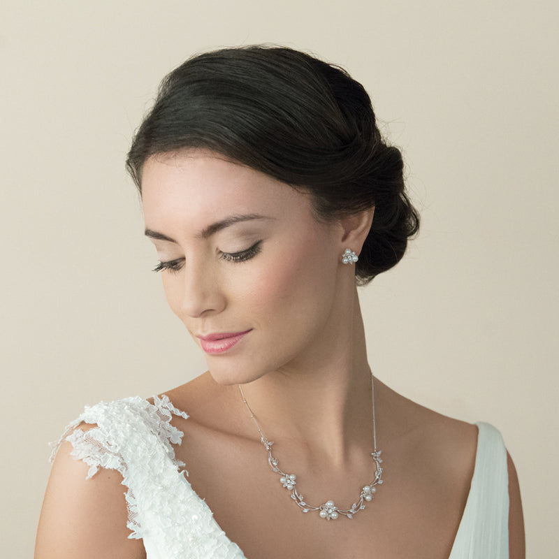 Waterlily pearl bridal stud earrings - Liberty in Love