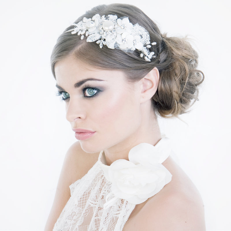 China crystal, pearl & tulle side tiara headband - Liberty in Love