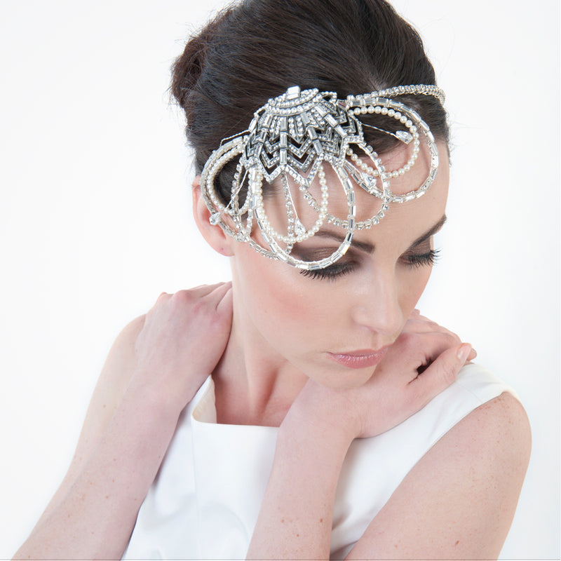 Crystal embellished deco fan bridal headdress - Liberty in Love