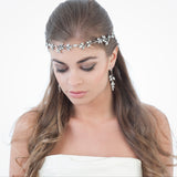 Long drop crystal dew drop and leaf splay earrings (EA5331) - Liberty in Love