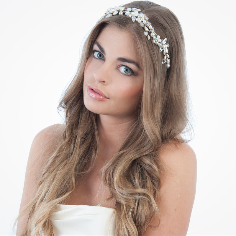 Crystal flower and pearl bridal headdress (UA11-27) - Liberty in Love