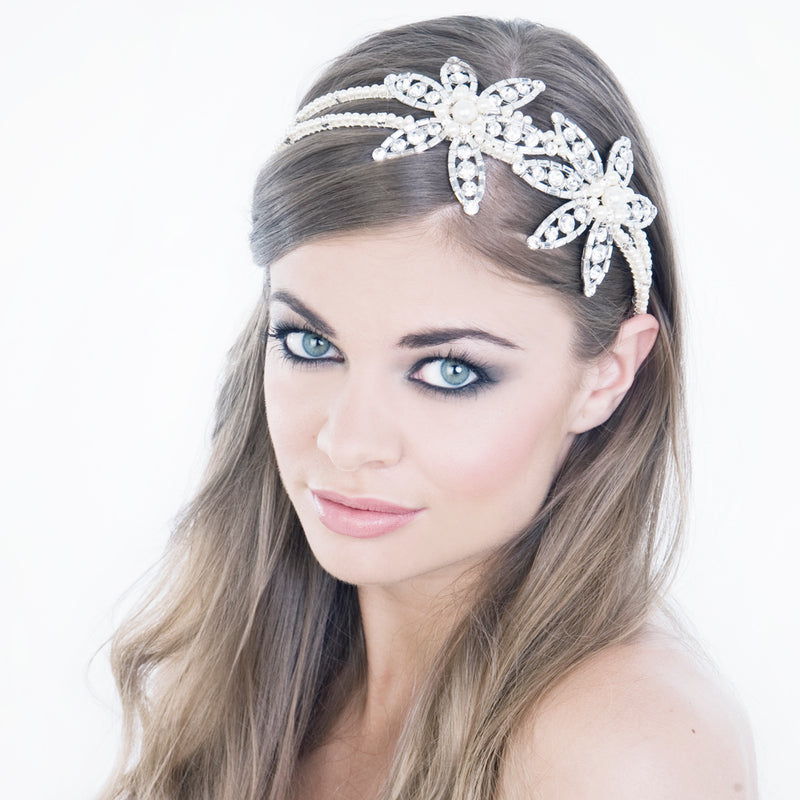 Vintage hollywood flower and pearl bridal headband - Liberty in Love