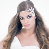 Vintage brow headpiece with Swarovski crystal and draping pearls - Liberty in Love